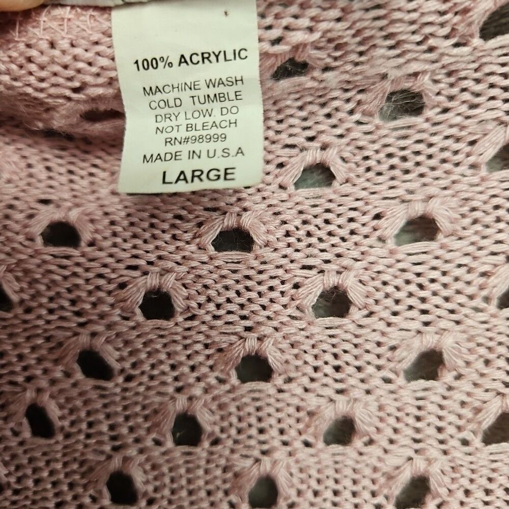 A Knitch above Vtg Women's Lg Pink Cardigan Duster open weave tunic - Picture 4 of 10